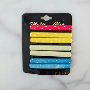 Vintage 90s Colorful Plastic Polka Dot Hair Clips Set.